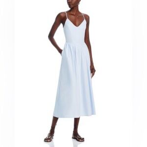 Light Blue Spaghetti Strap Cotton Poplin Dress